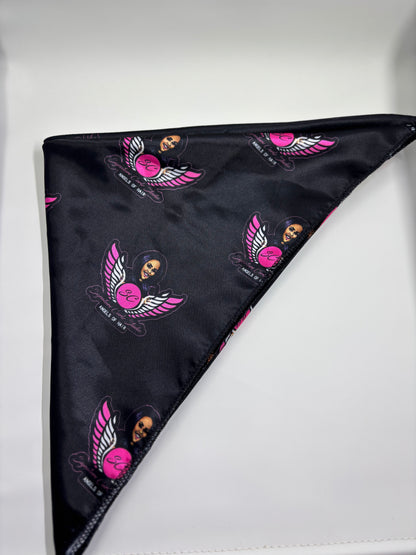 Signature Curlz Studio Satin Head Scarf – “Angels of Hair” Logo Print